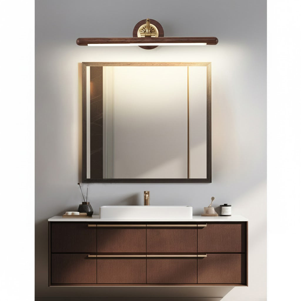 Ember Oak & Co. Adjustable Brass Walnut Picture Wall Lamp
