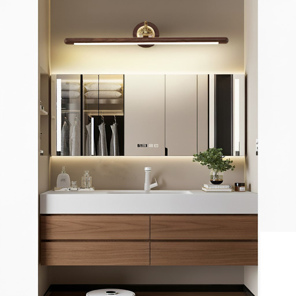 Ember Oak & Co. Adjustable Brass Walnut Picture Wall Lamp