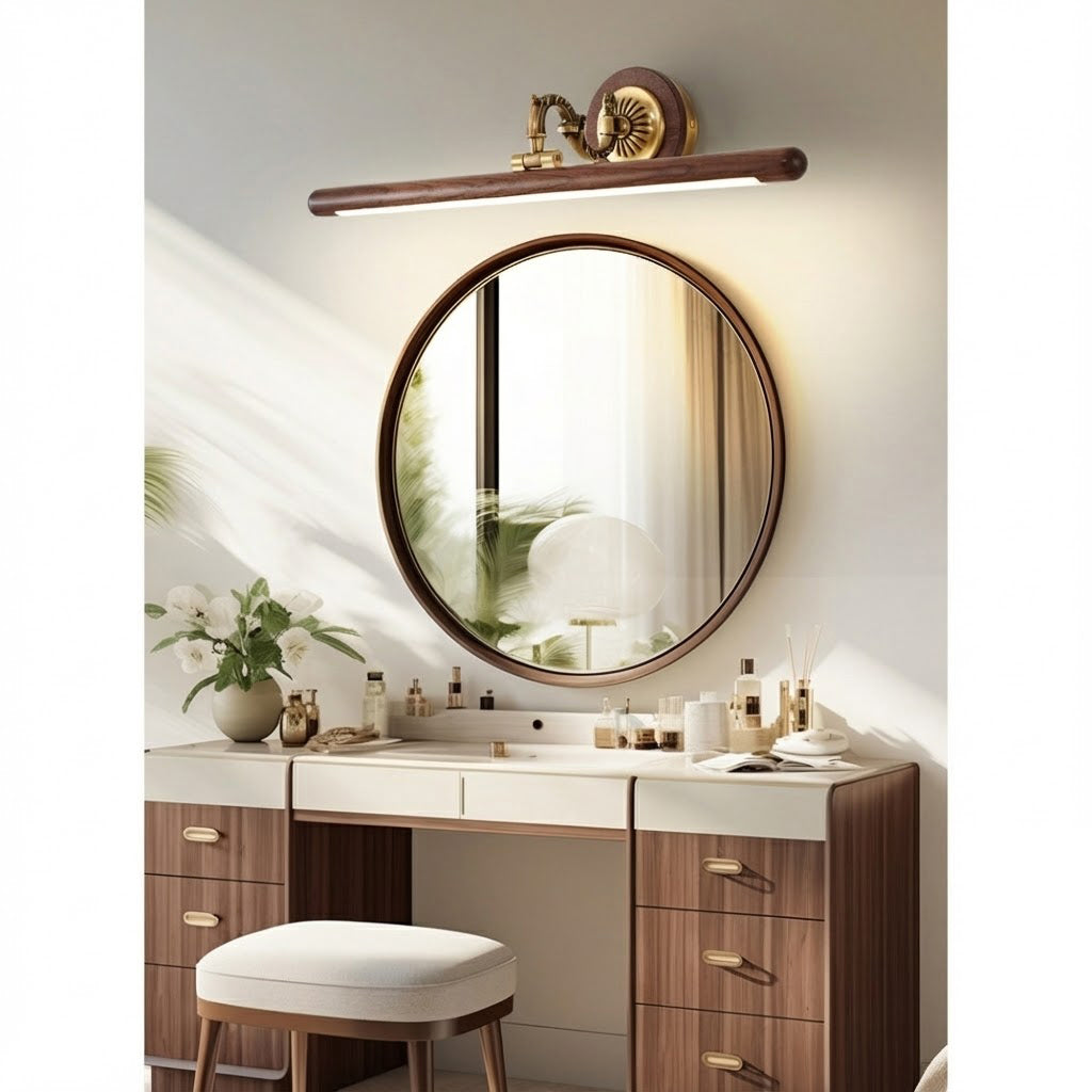 Ember Oak & Co. Adjustable Brass Walnut Picture Wall Lamp