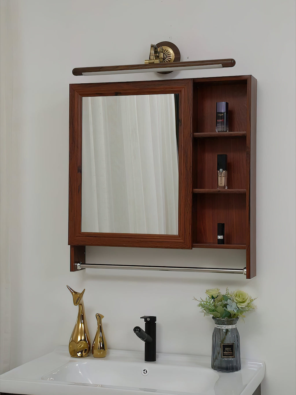 Ember Oak & Co. Adjustable Brass Walnut Picture Wall Lamp