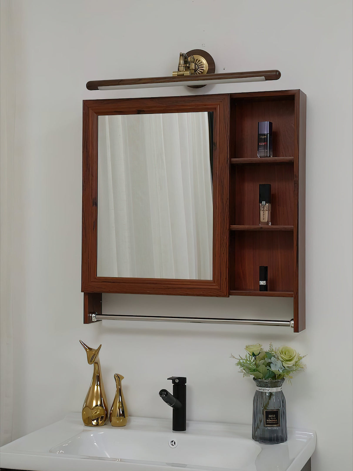 Ember Oak & Co. Adjustable Brass Walnut Picture Wall Lamp