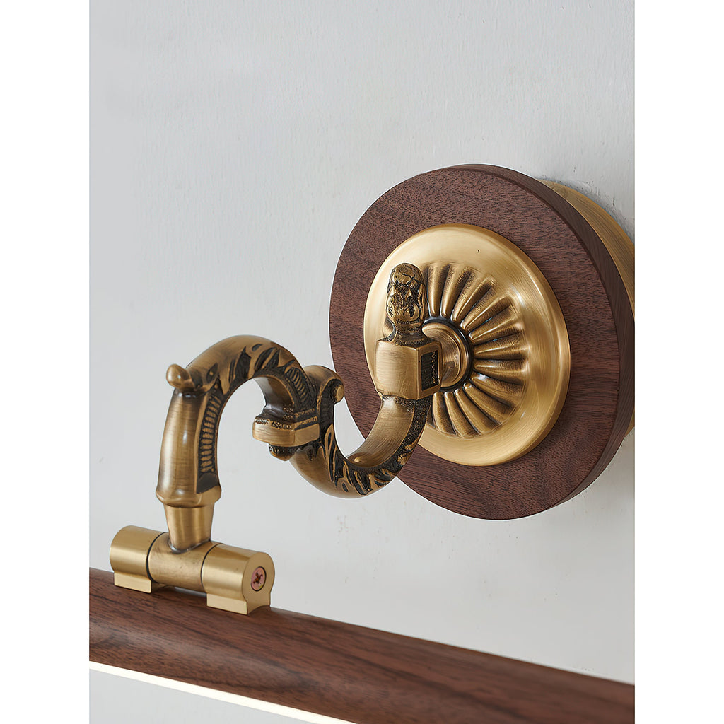 Ember Oak & Co. Adjustable Brass Walnut Picture Wall Lamp