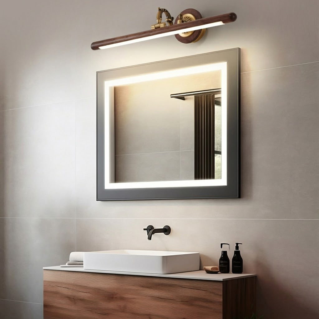 Ember Oak & Co. Adjustable Brass Walnut Picture Wall Lamp