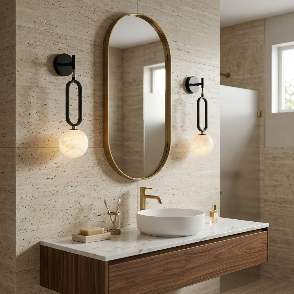 Ember Oak & Co. Alabaster Ball Wall Sconce — Natural Alabaster Stone