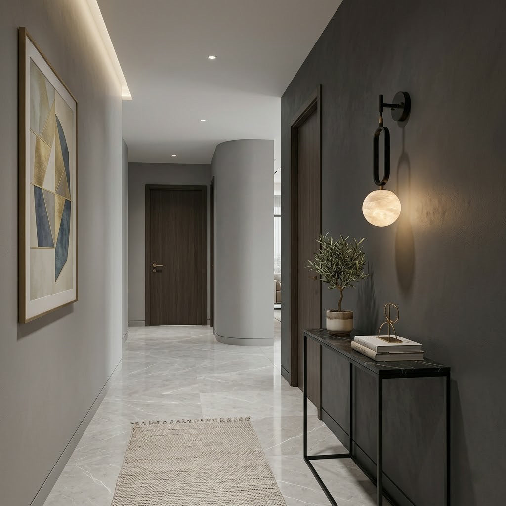 Ember Oak & Co. Alabaster Ball Wall Sconce — Natural Alabaster Stone