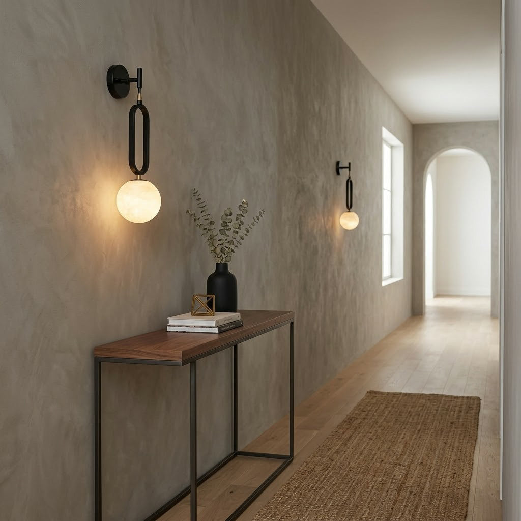 Ember Oak & Co. Alabaster Ball Wall Sconce — Natural Alabaster Stone