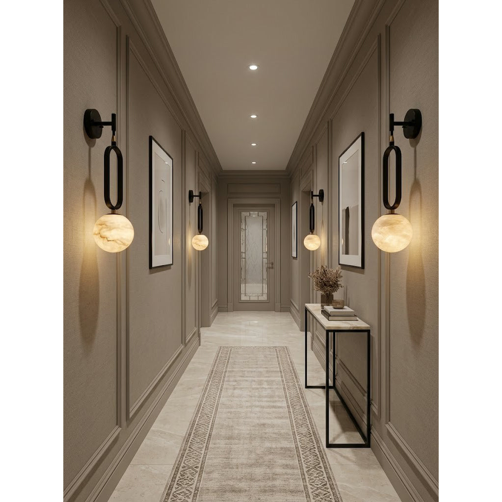 Ember Oak & Co. Alabaster Ball Wall Sconce — Natural Alabaster Stone