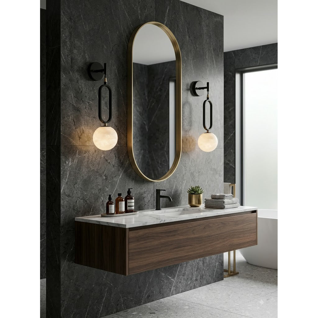 Ember Oak & Co. Alabaster Ball Wall Sconce — Natural Alabaster Stone