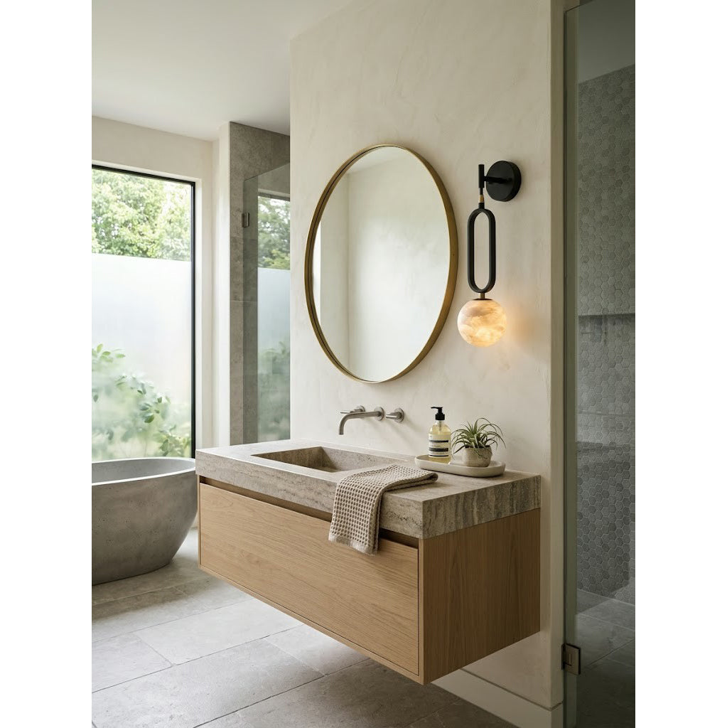 Ember Oak & Co. Alabaster Ball Wall Sconce — Natural Alabaster Stone