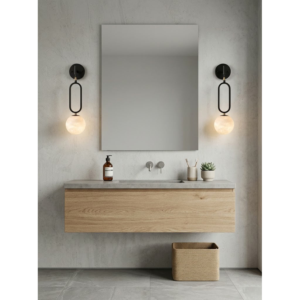 Ember Oak & Co. Alabaster Ball Wall Sconce — Natural Alabaster Stone