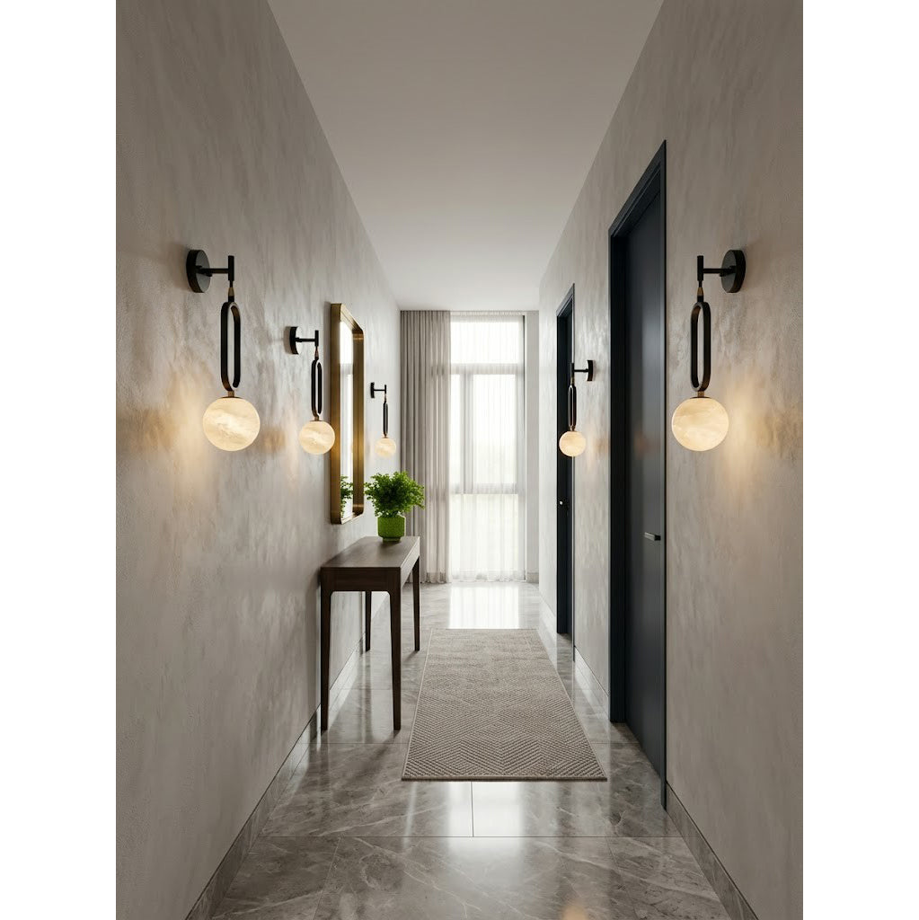 Ember Oak & Co. Alabaster Ball Wall Sconce — Natural Alabaster Stone