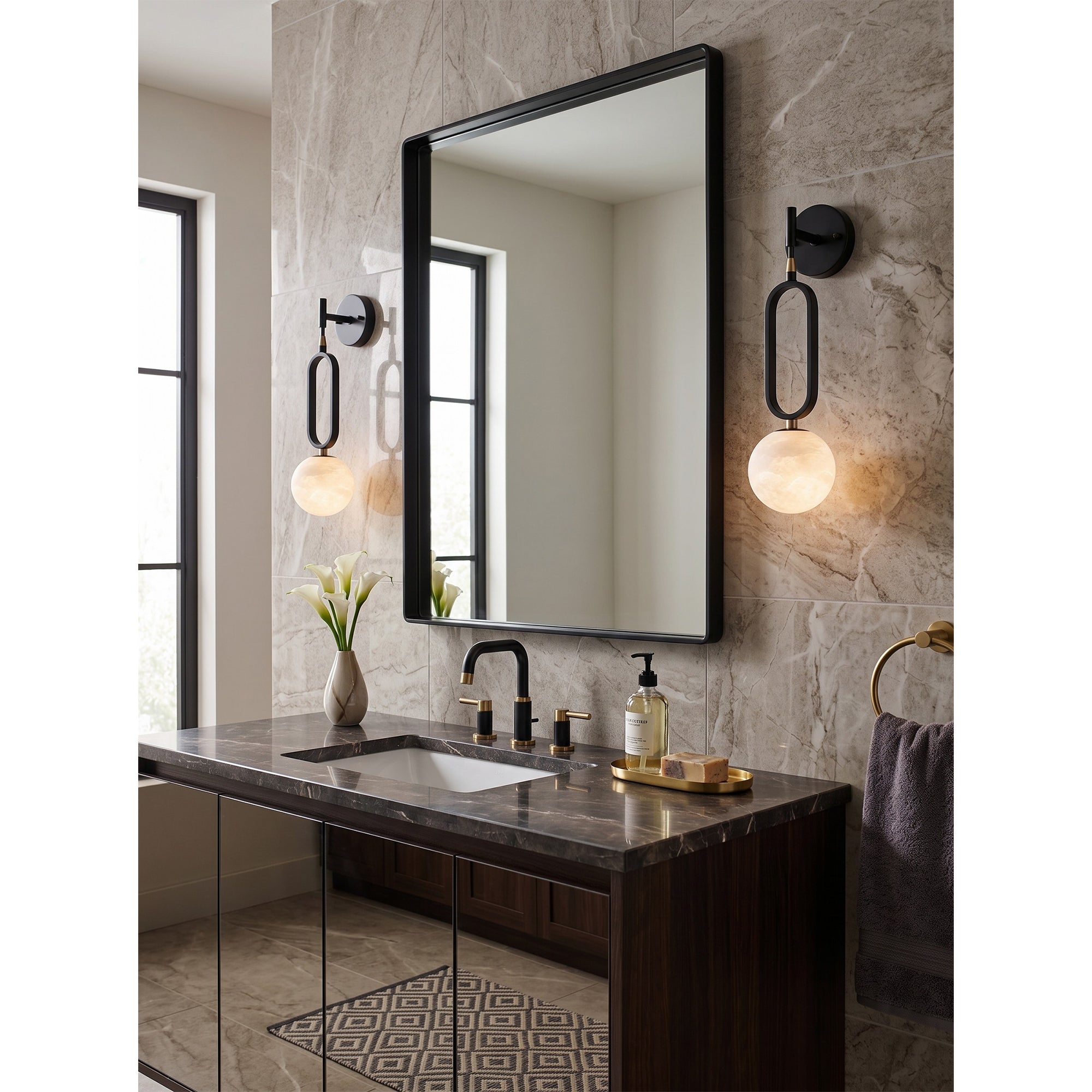 Ember Oak & Co. Alabaster Ball Wall Sconce — Natural Alabaster Stone