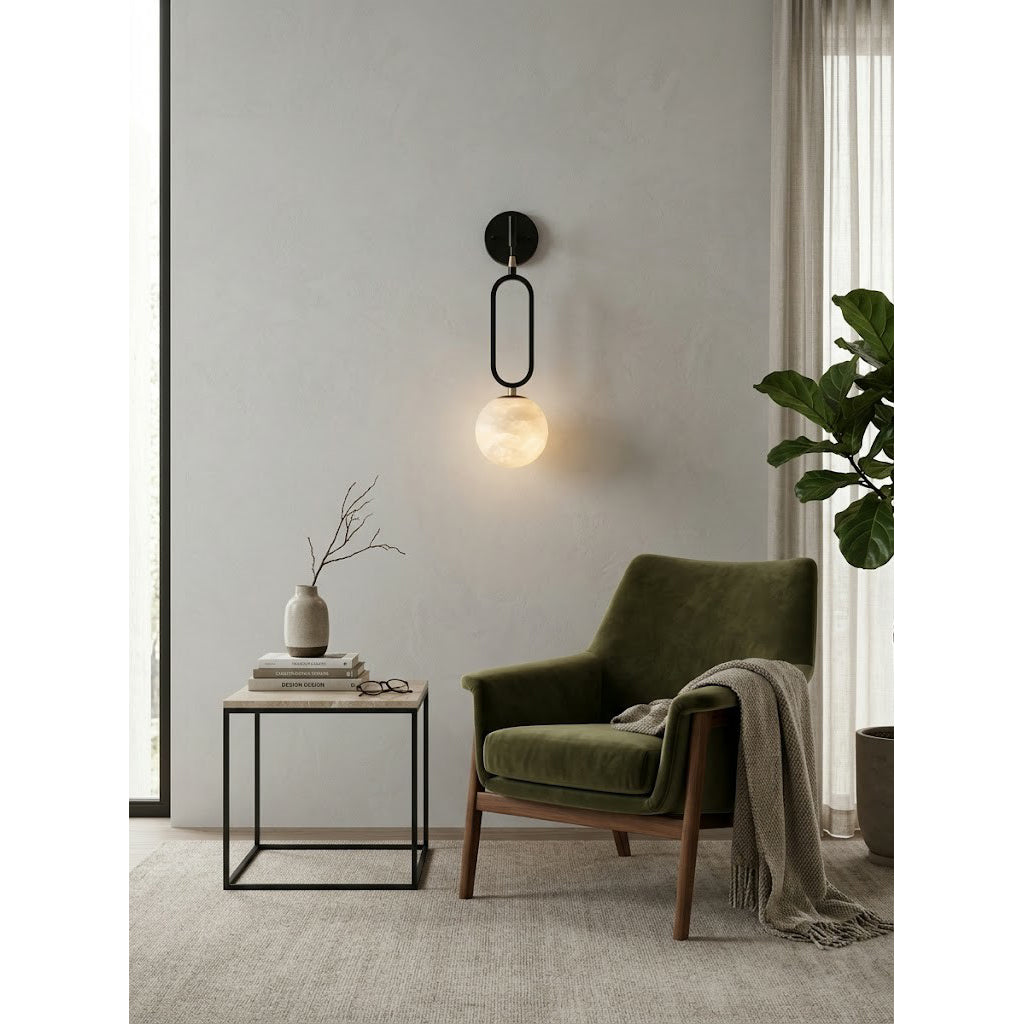 Ember Oak & Co. Alabaster Ball Wall Sconce — Natural Alabaster Stone