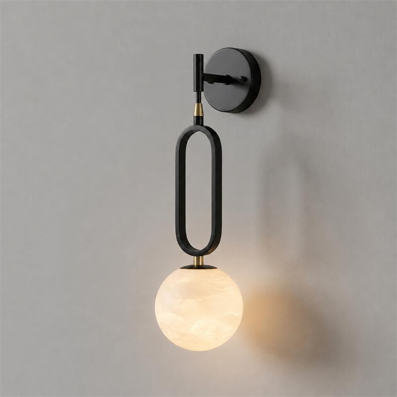 Ember Oak & Co. Alabaster Ball Wall Sconce — Natural Alabaster Stone