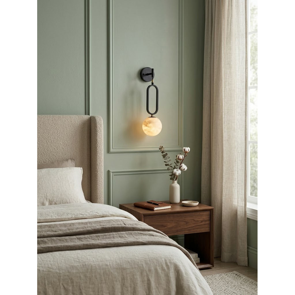 Ember Oak & Co. Alabaster Ball Wall Sconce — Natural Alabaster Stone