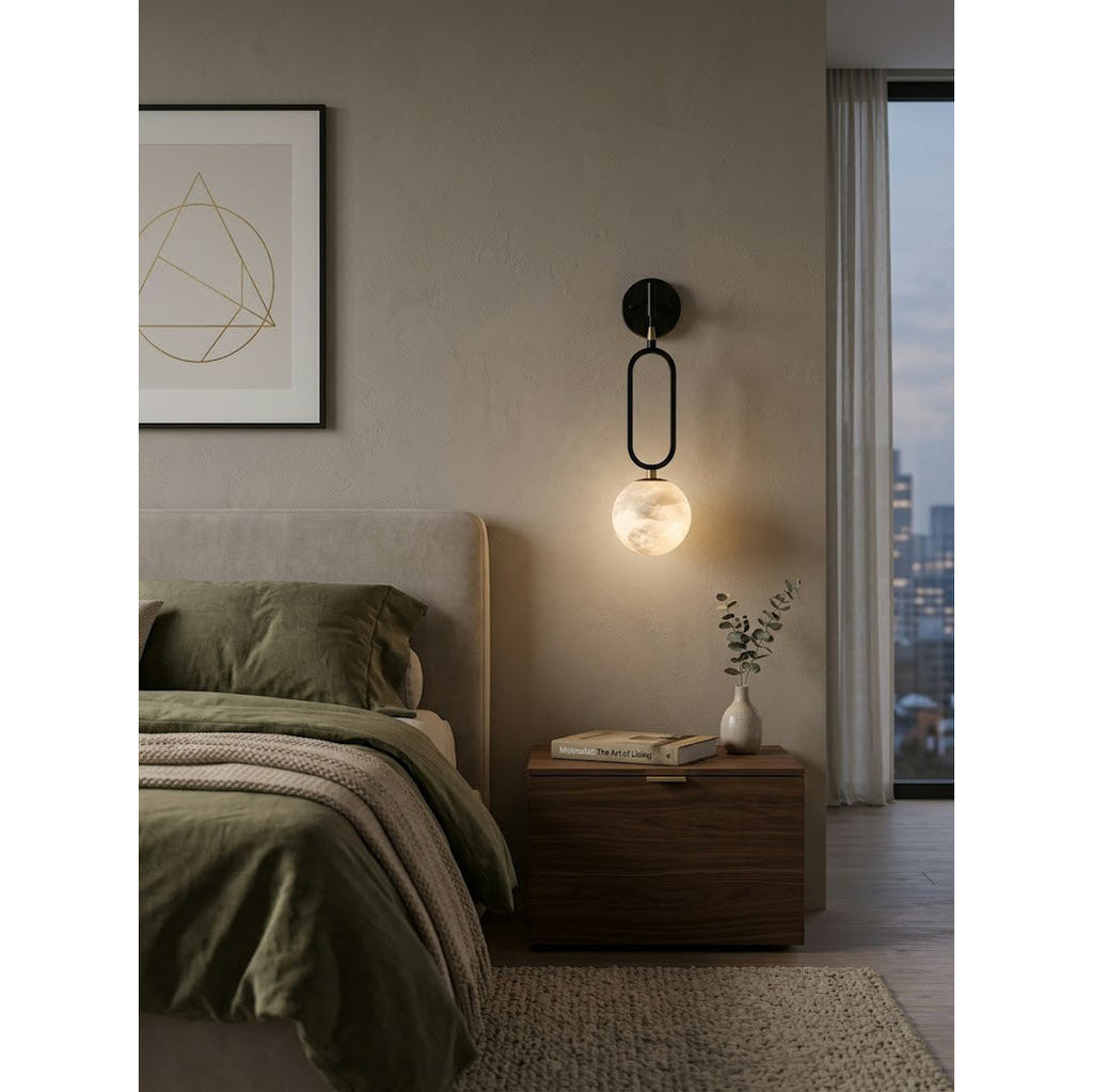 Ember Oak & Co. Alabaster Ball Wall Sconce — Natural Alabaster Stone