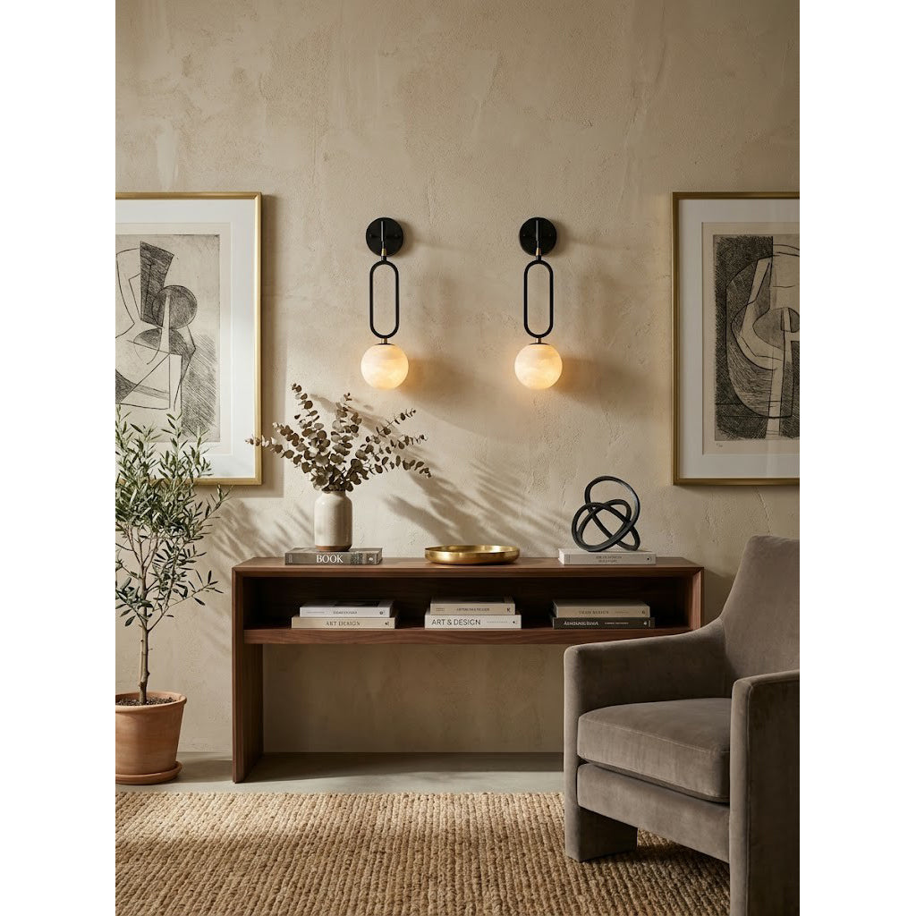Ember Oak & Co. Alabaster Ball Wall Sconce — Natural Alabaster Stone