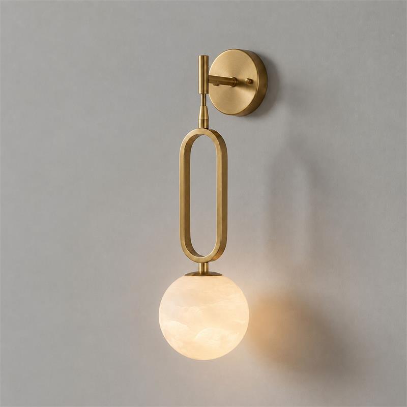 Ember Oak & Co. Alabaster Ball Wall Sconce — Natural Alabaster Stone