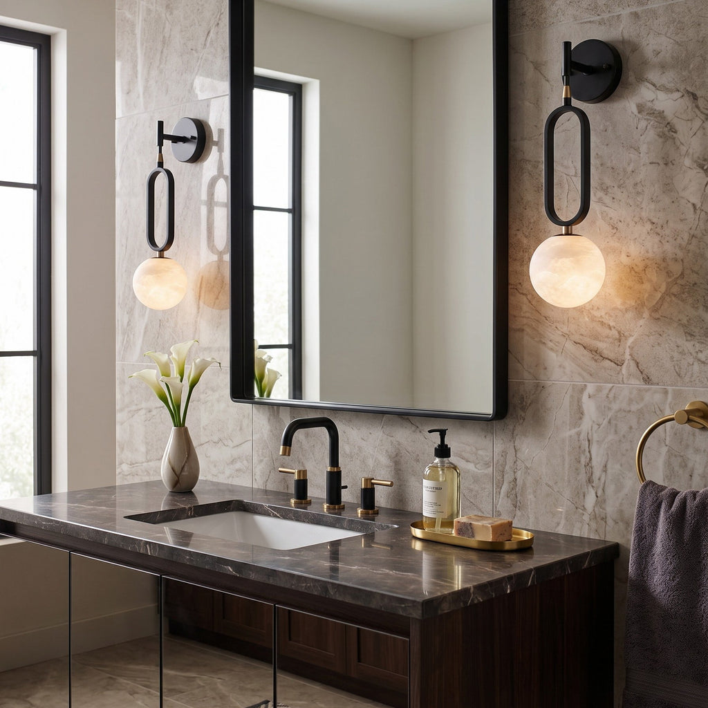 Ember Oak & Co. Alabaster Ball Wall Sconce — Natural Alabaster Stone