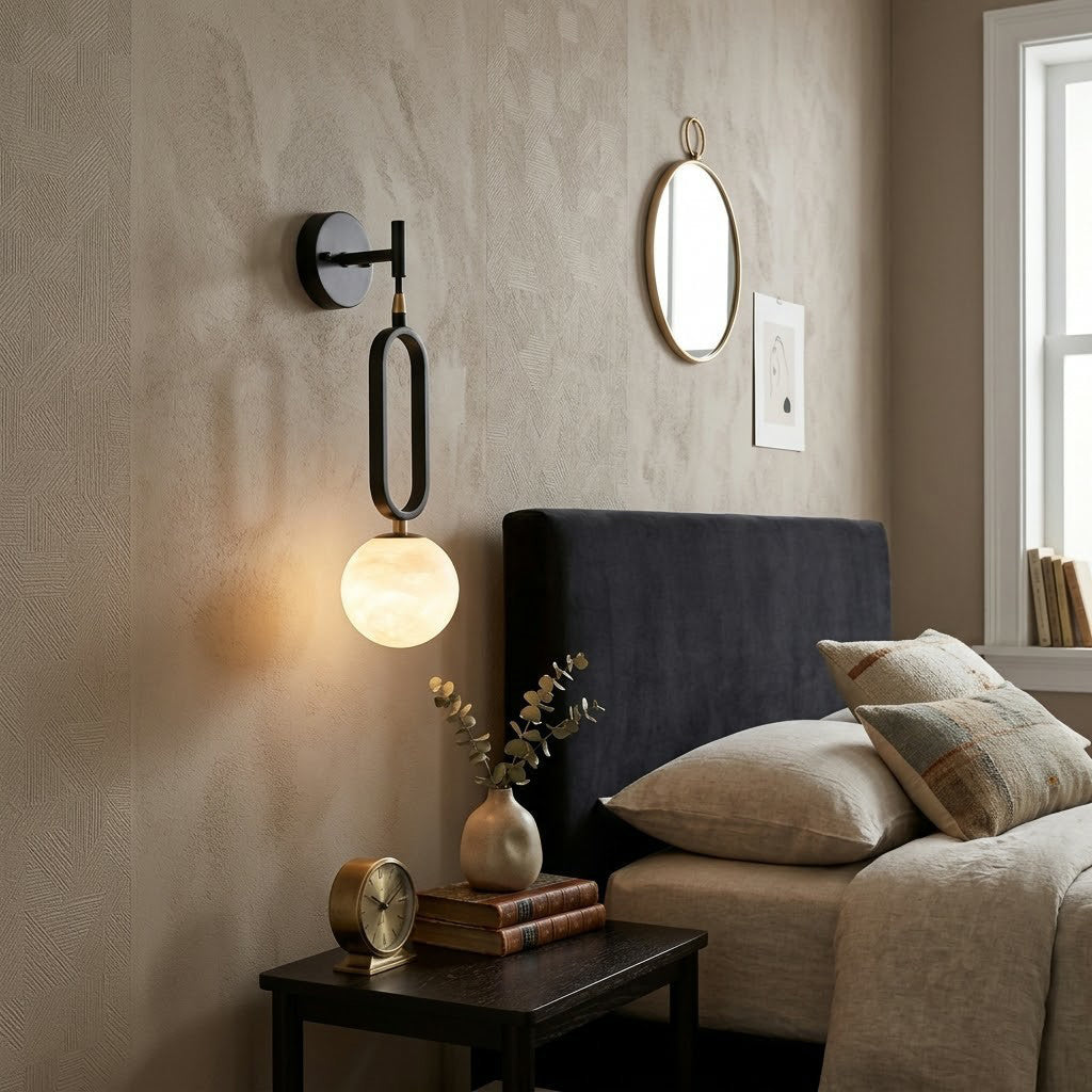Ember Oak & Co. Alabaster Ball Wall Sconce — Natural Alabaster Stone