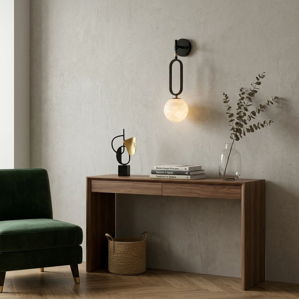 Ember Oak & Co. Alabaster Ball Wall Sconce — Natural Alabaster Stone