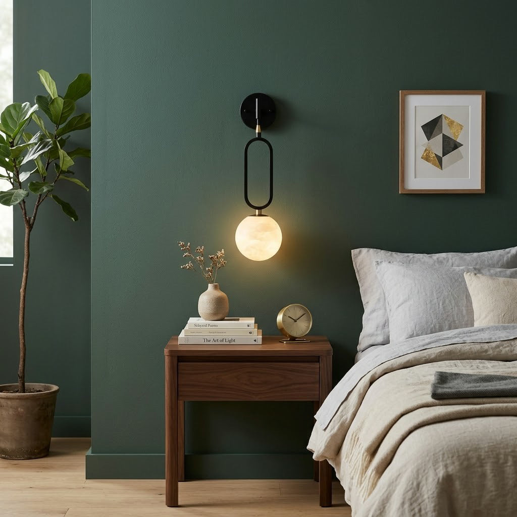 Ember Oak & Co. Alabaster Ball Wall Sconce — Natural Alabaster Stone