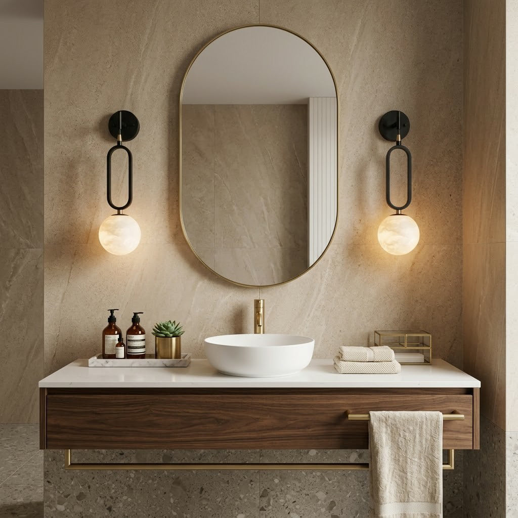 Ember Oak & Co. Alabaster Ball Wall Sconce — Natural Alabaster Stone