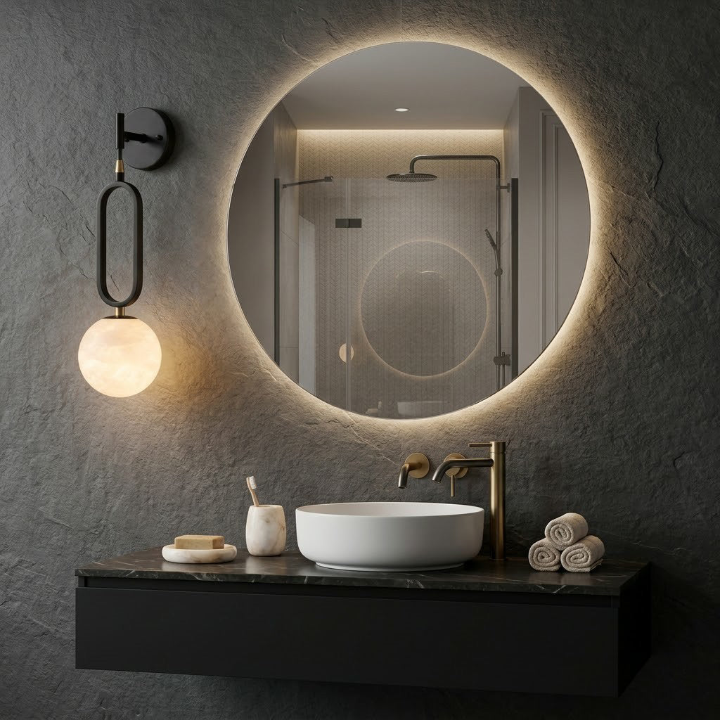 Ember Oak & Co. Alabaster Ball Wall Sconce — Natural Alabaster Stone