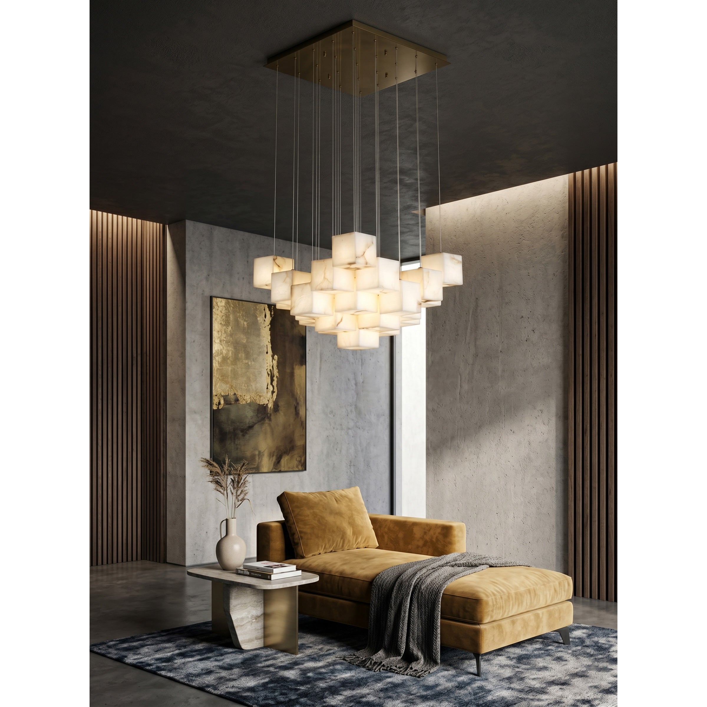 Ember Oak & Co. Alabaster Box Chandelier