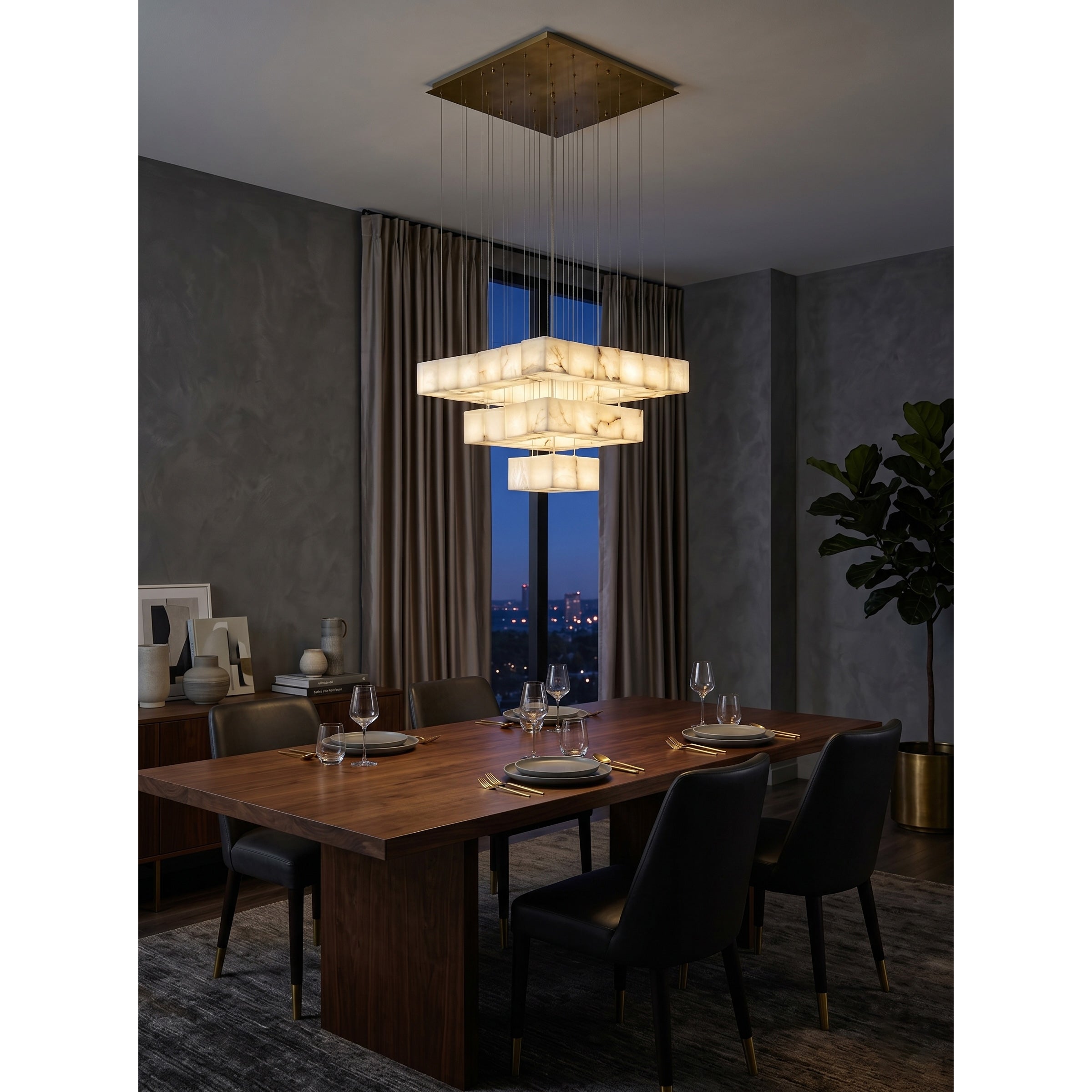 Ember Oak & Co. Alabaster Box Chandelier