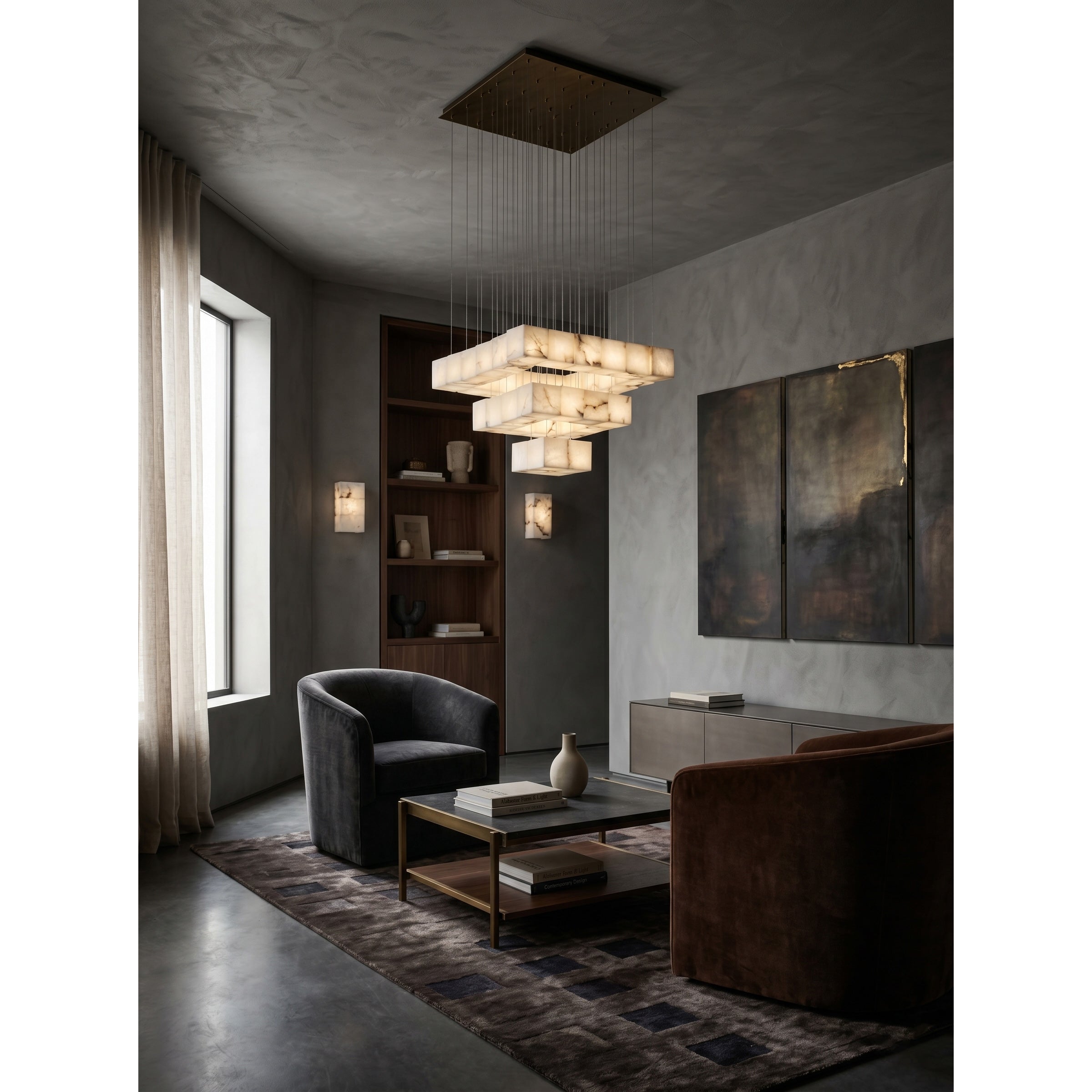 Ember Oak & Co. Alabaster Box Chandelier