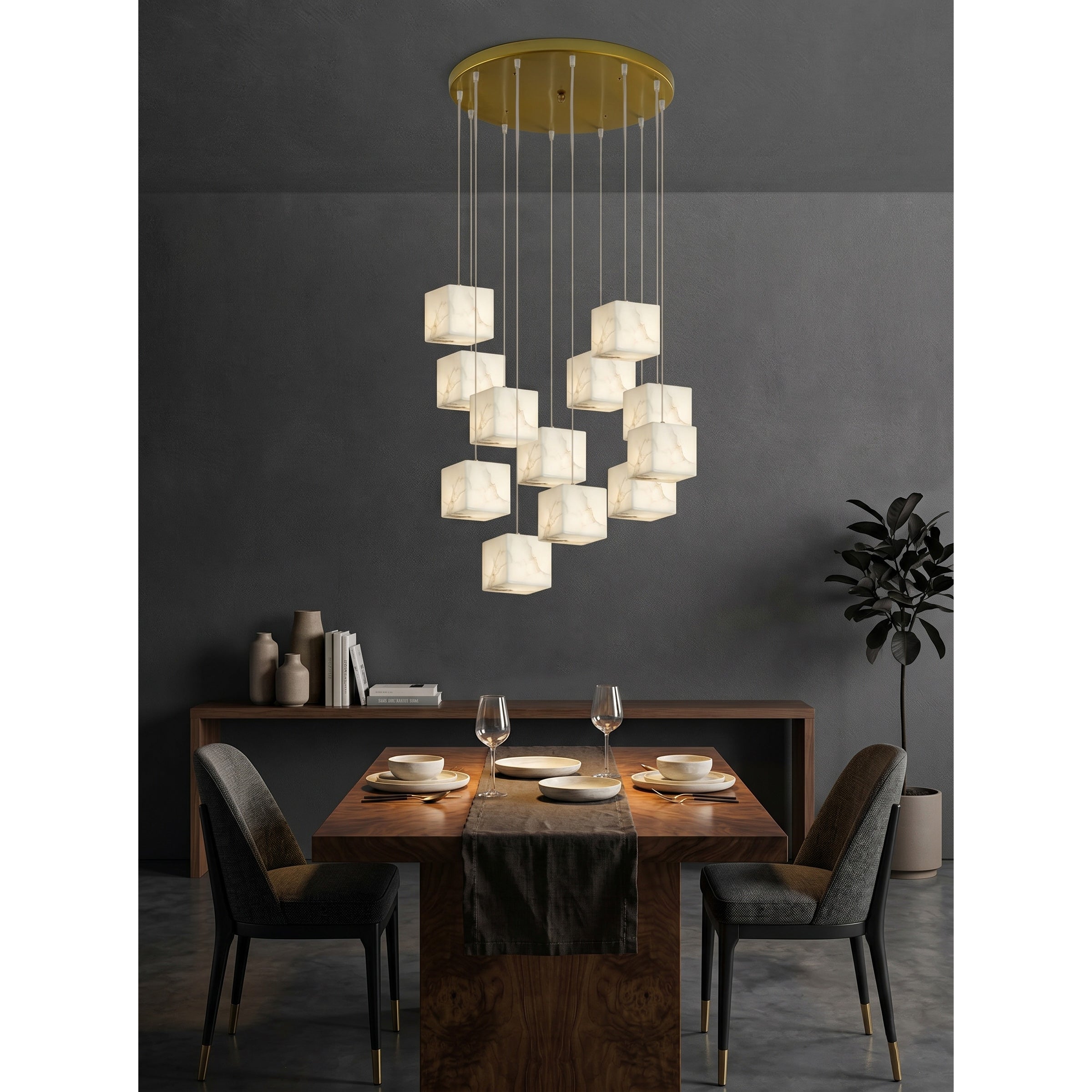 Ember Oak & Co. Alabaster Box Chandelier