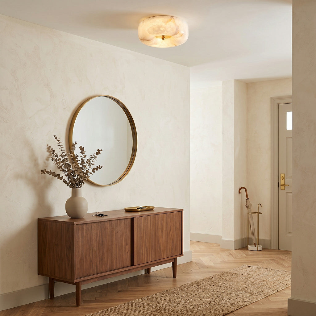 Ember Oak & Co. Alabaster Button Gold Flush Mount