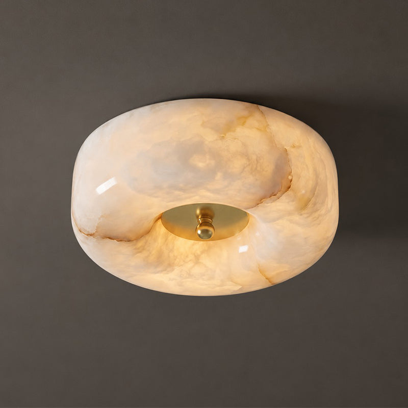 Ember Oak & Co. Alabaster Button Gold Flush Mount