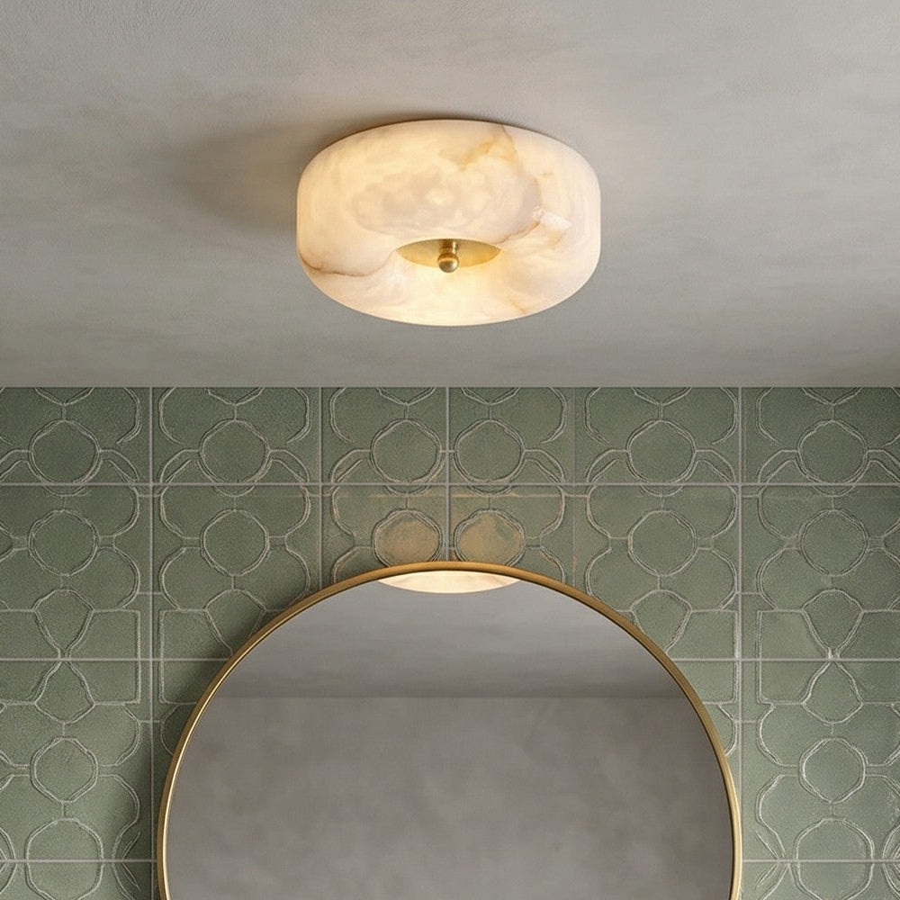 Ember Oak & Co. Alabaster Button Gold Flush Mount