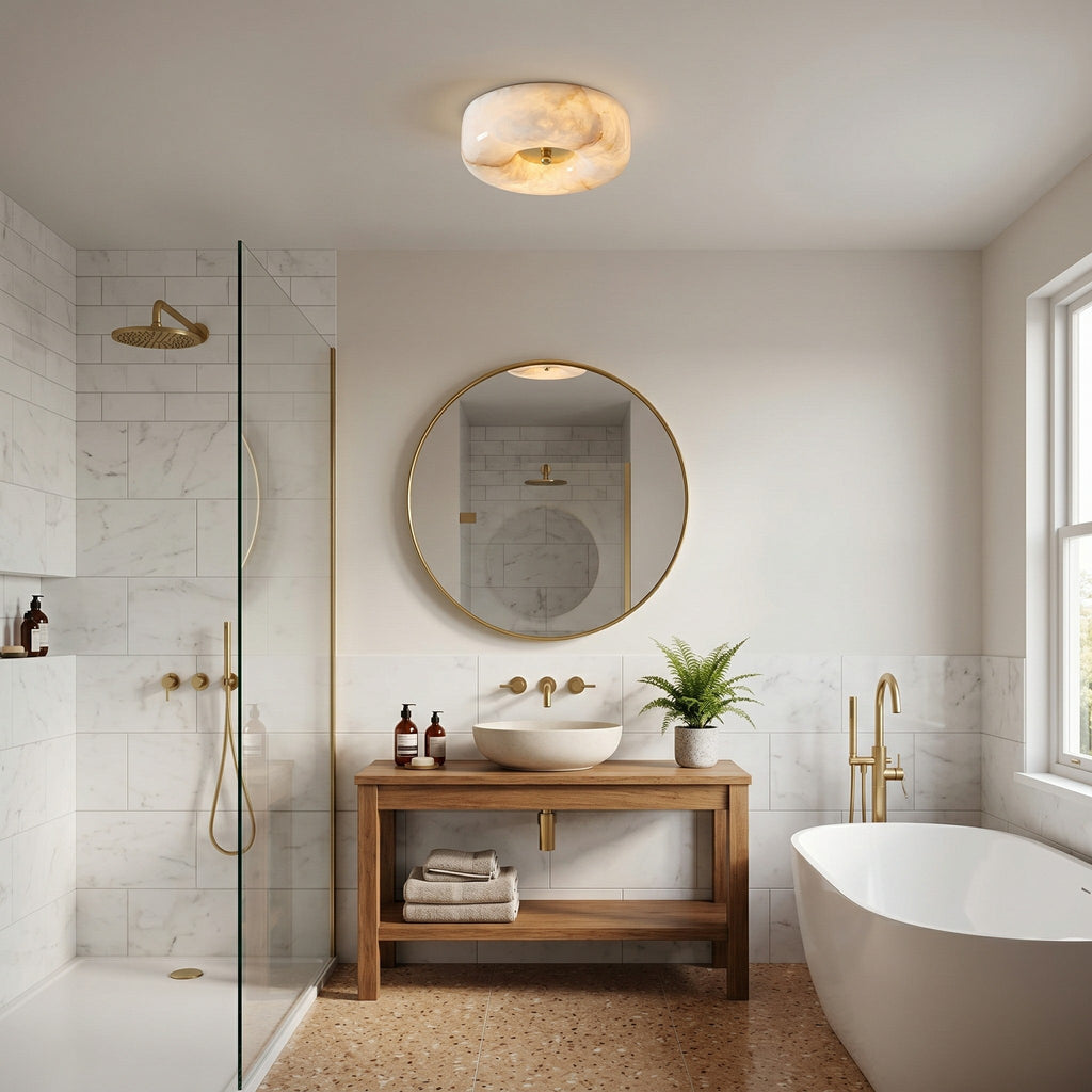 Ember Oak & Co. Alabaster Button Gold Flush Mount