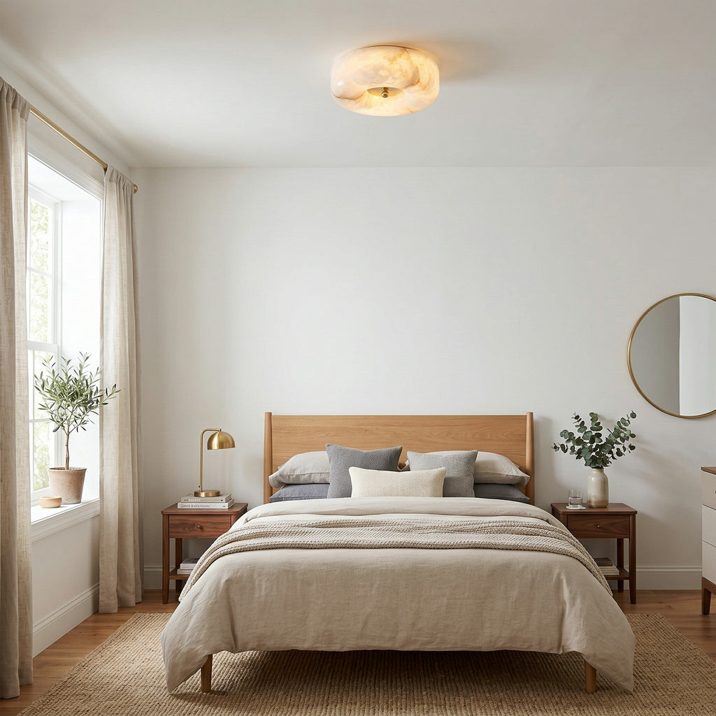 Ember Oak & Co. Alabaster Button Gold Flush Mount