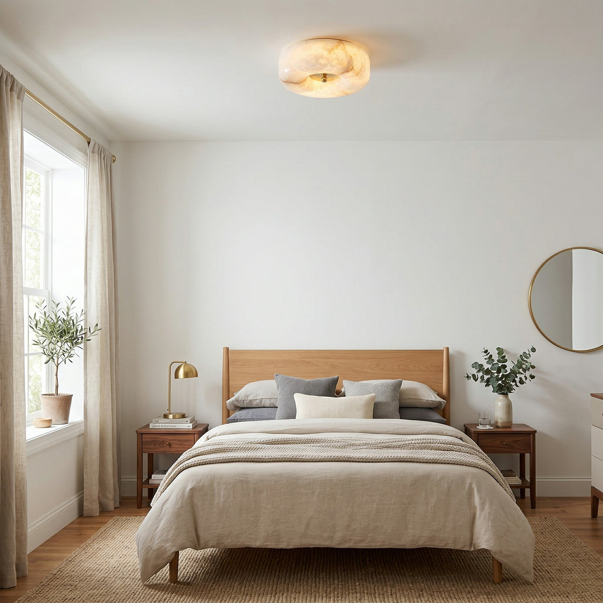 Ember Oak & Co. Alabaster Button Gold Flush Mount