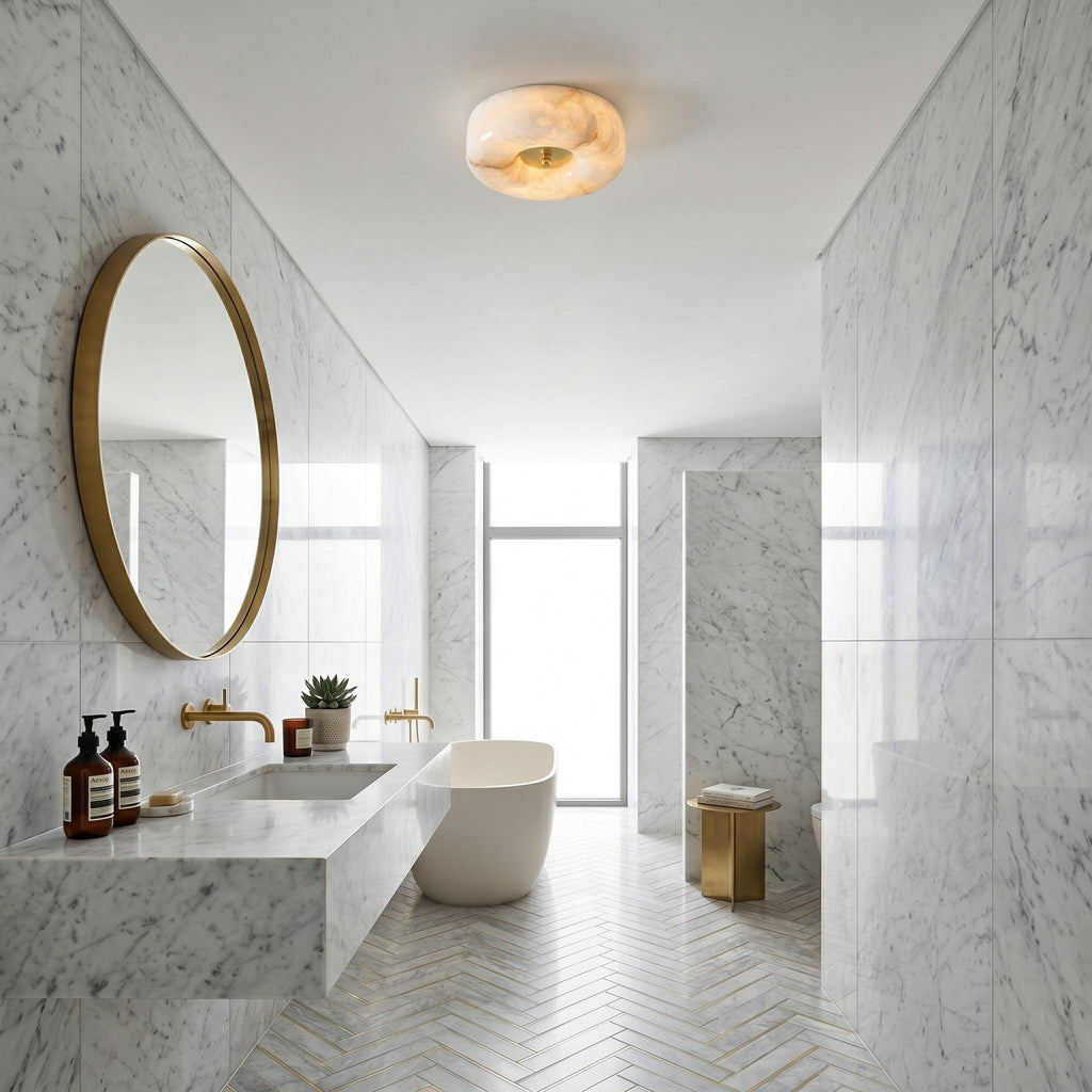 Ember Oak & Co. Alabaster Button Gold Flush Mount