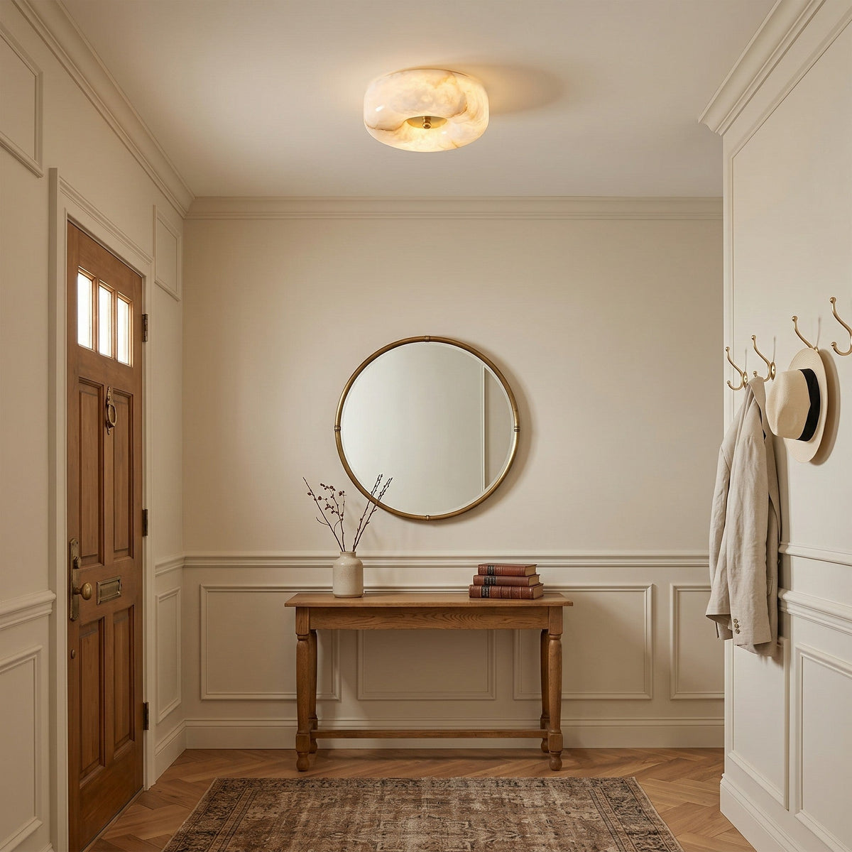Ember Oak & Co. Alabaster Button Gold Flush Mount