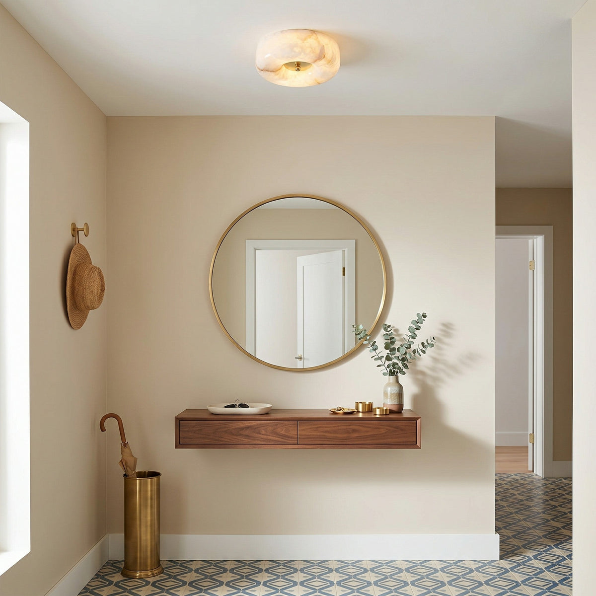 Ember Oak & Co. Alabaster Button Gold Flush Mount