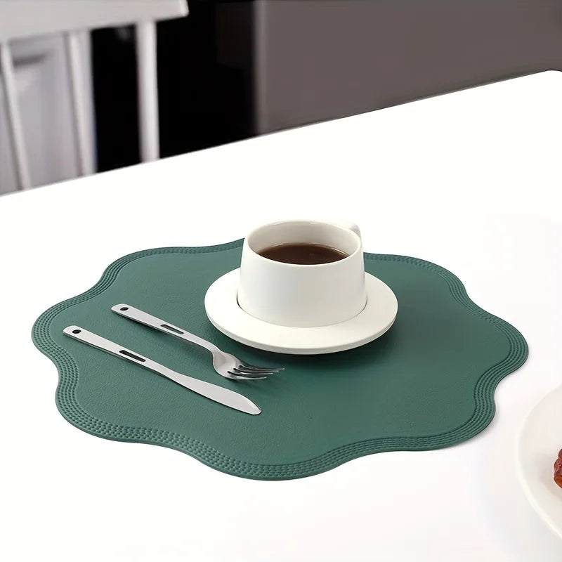 Ember Oak & Co. FloraMat Embossed Round Faux Leather Placemats Set