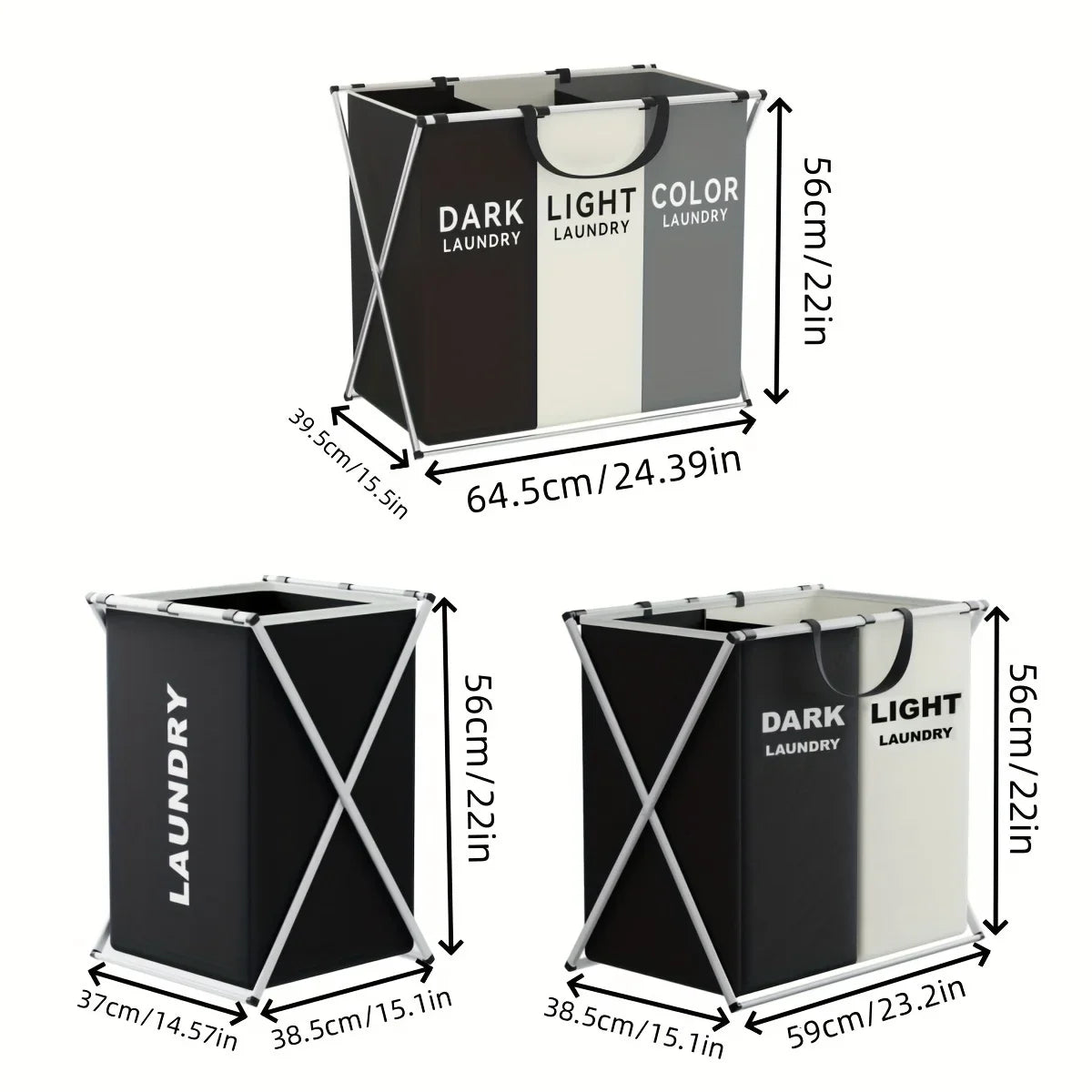 Ember Oak & Co. TriSort Foldable 3-Section Laundry Hamper