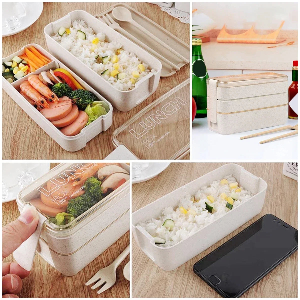 Ember Oak & Co. EcoStack 3-Tier Wheat Straw Bento Box