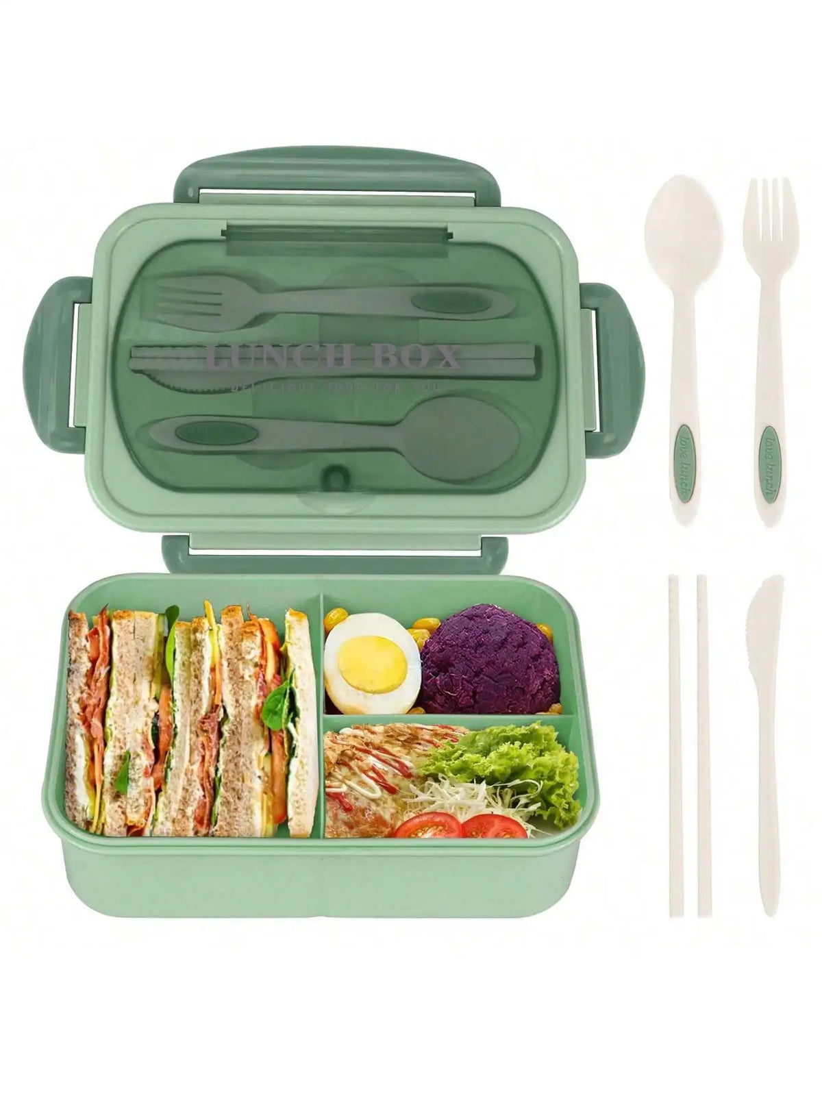 Ember Oak & Co. MealMate 4-Compartment Bento Lunch Box with Utensils