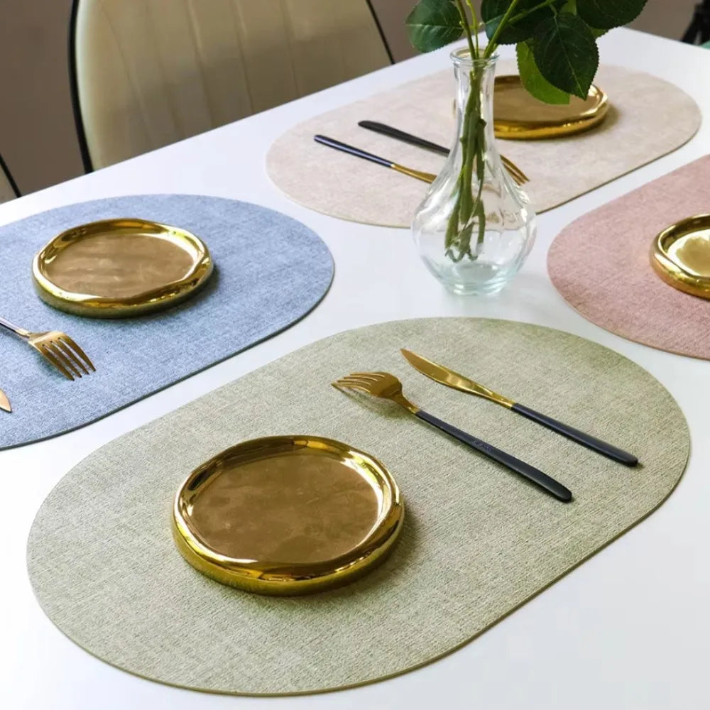 Ember Oak & Co. LinoMat Faux Leather Oval Placemats