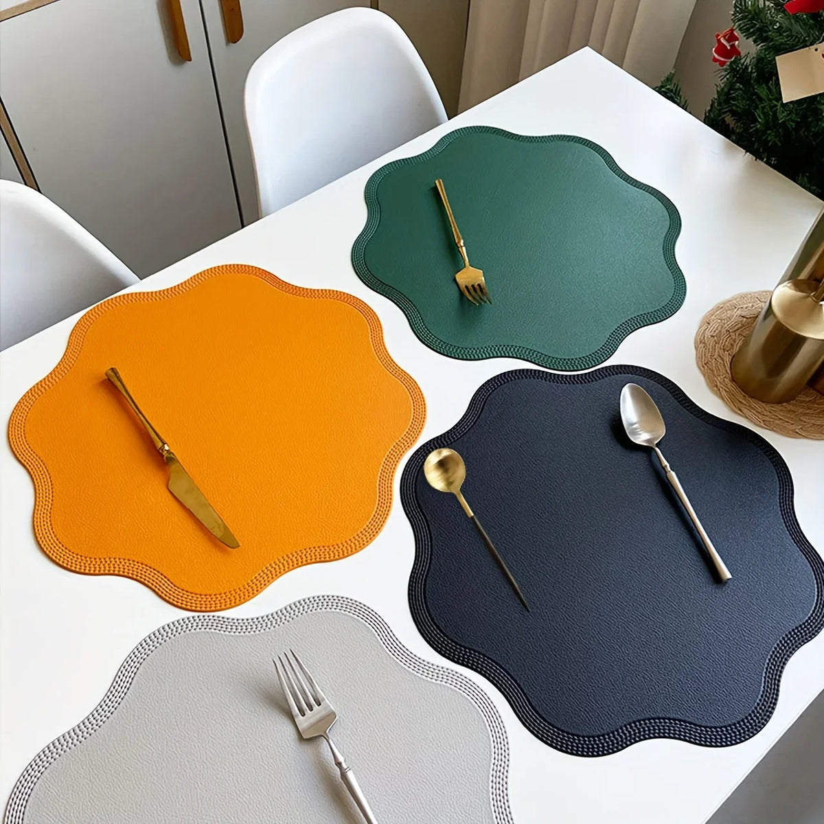 Ember Oak & Co. FloraMat Embossed Round Faux Leather Placemats Set