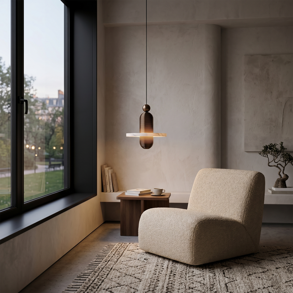 Ember Oak & Co. Alabaster Comet Pendant Lamp — Natural Alabaster Stone