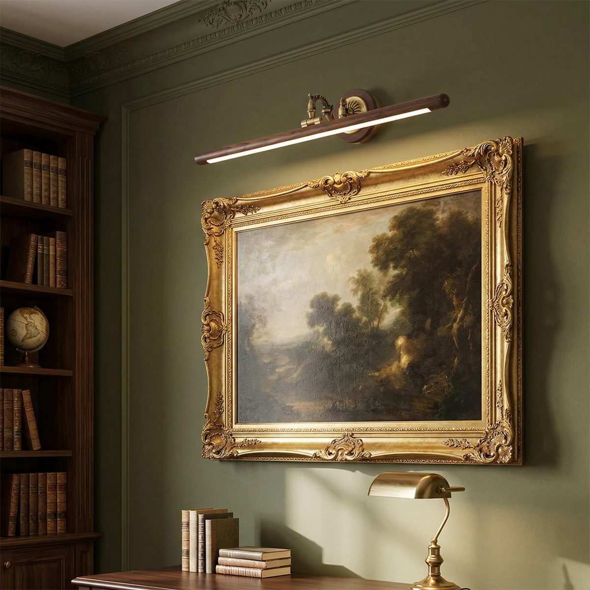 Ember Oak & Co. Adjustable Brass Walnut Picture Wall Lamp