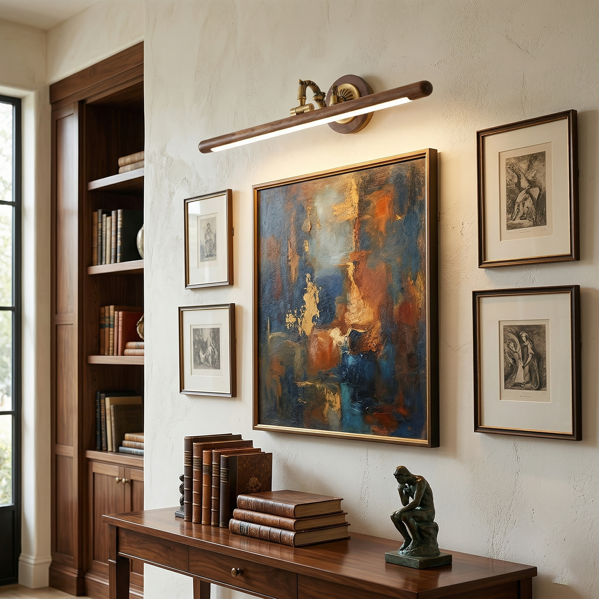 Ember Oak & Co. Adjustable Brass Walnut Picture Wall Lamp